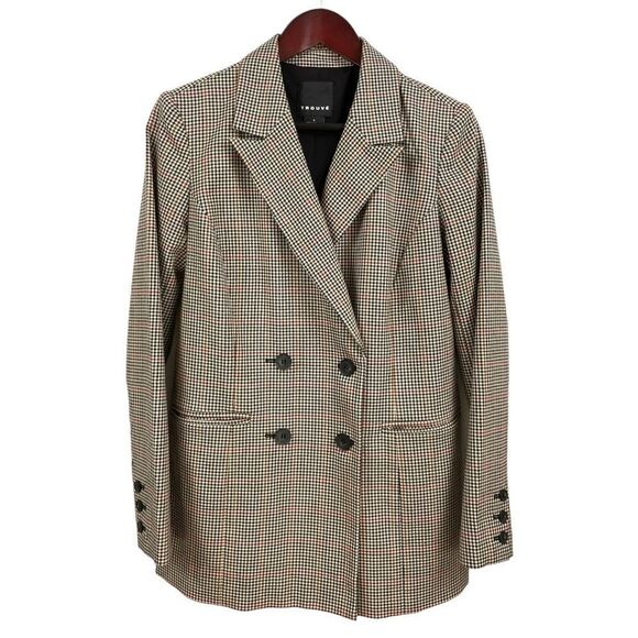 TROUVE Brown Micro Plaid Boyfriend Blazer Size S - Picture 3 of 8